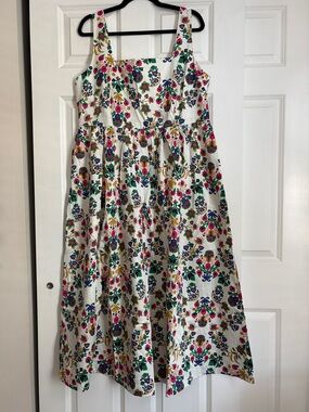 Boden White Maxi Dress with Pink, Green & Gold Floral Print